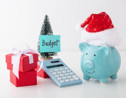 Holiday Budget Blue Piggy Bank